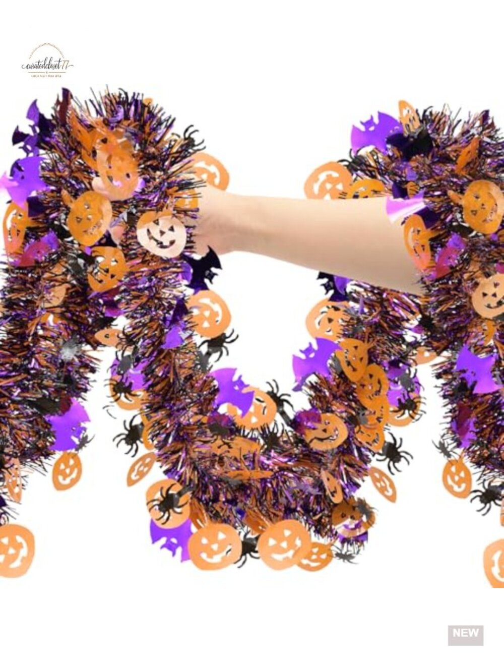 33FT Halloween Tinsel Garland Plastic Pumpkin Decor